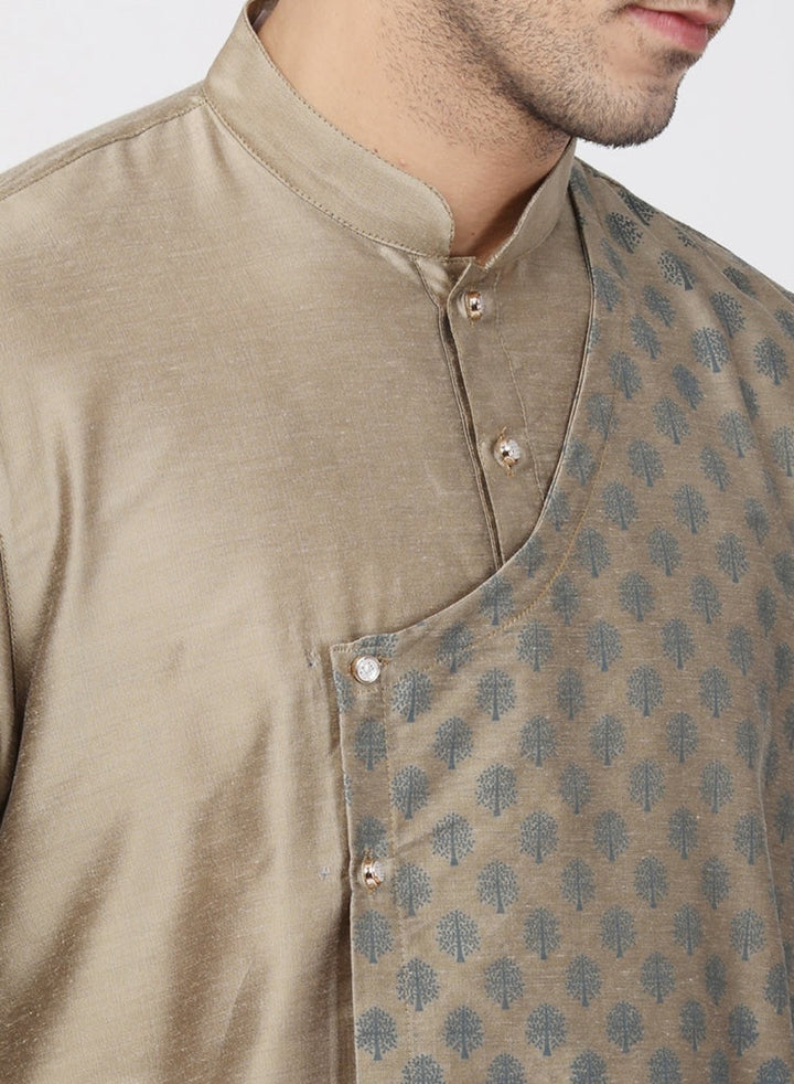 Men's Copper-toned Cotton Silk Blend Kurta