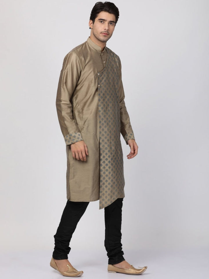 Sarvati Men's Copper-toned Cotton Silk Blend Kurta and Churidar Set