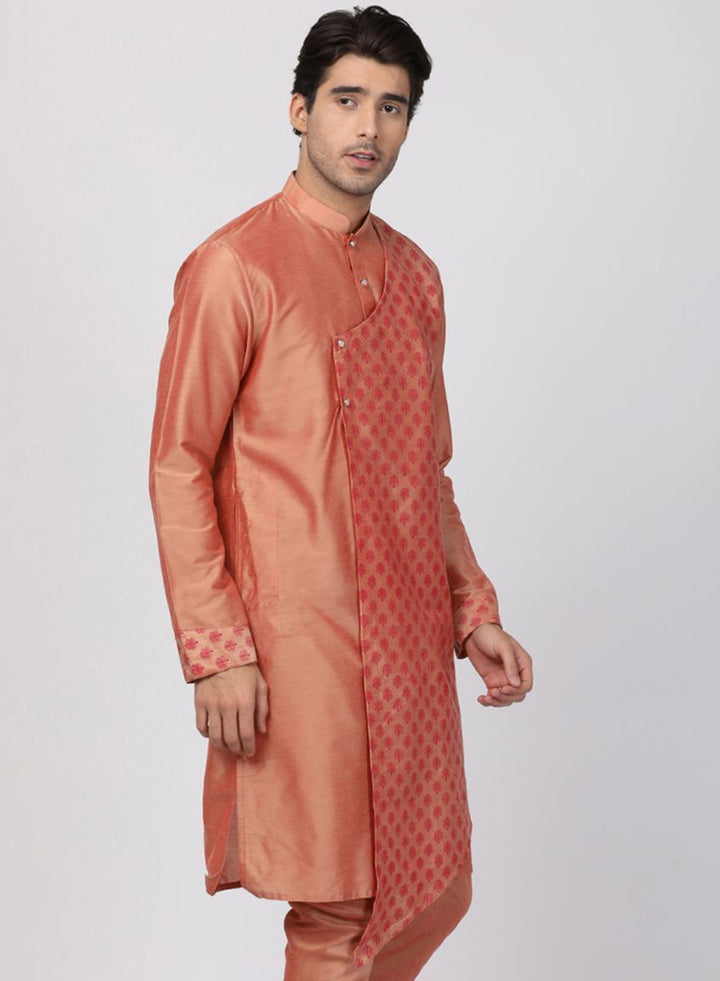 Men's Peach Cotton Silk Blend Kurta