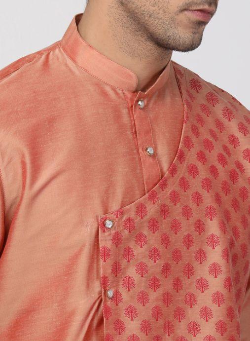 Men's Peach Cotton Silk Blend Kurta