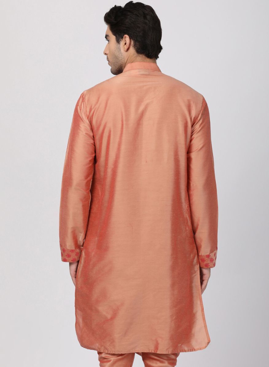 Men's Peach Cotton Silk Blend Kurta