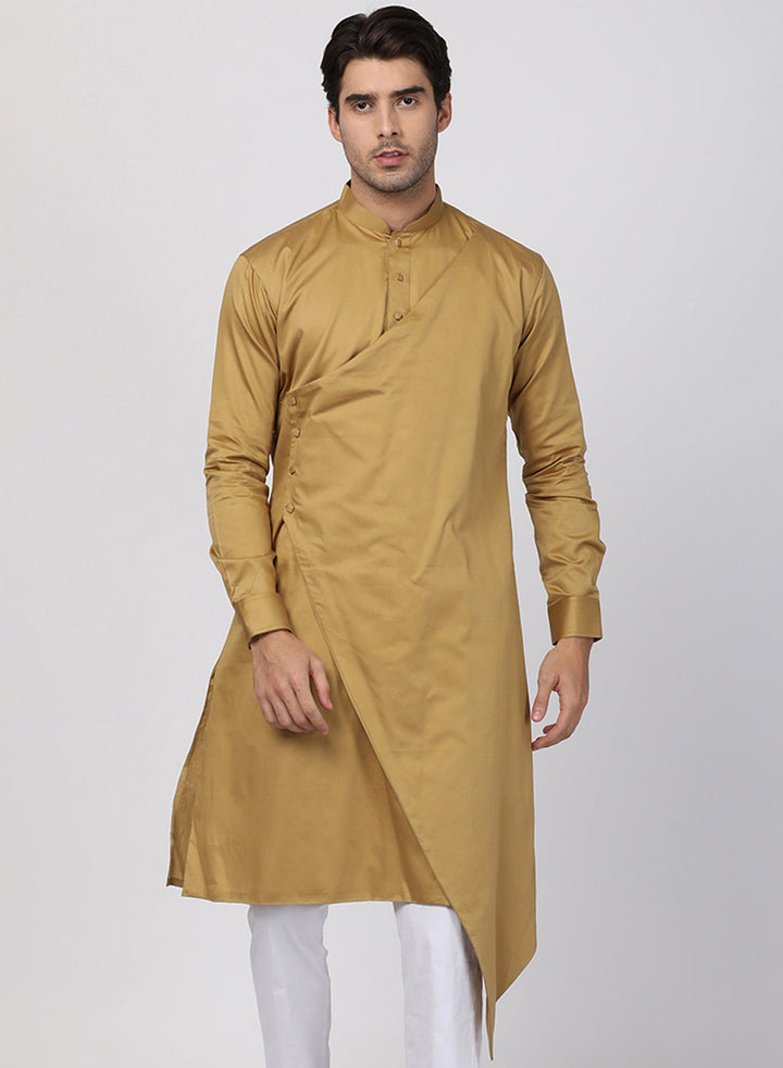 Sarvati Men's Beige Cotton Silk Blend Kurta