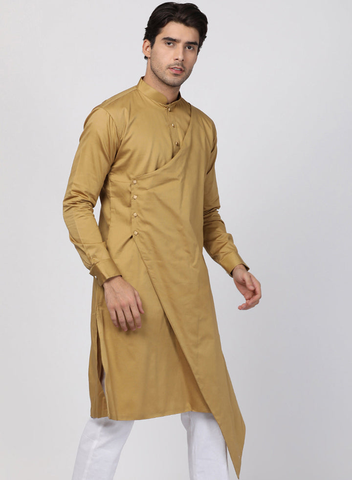 Sarvati Men's Beige Cotton Silk Blend Kurta