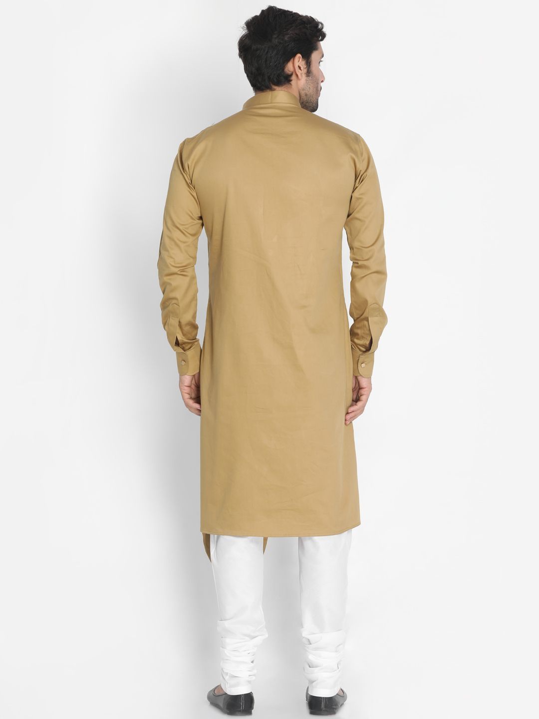 Sarvati Men's Beige Cotton Silk Blend Kurta and Churidar Set