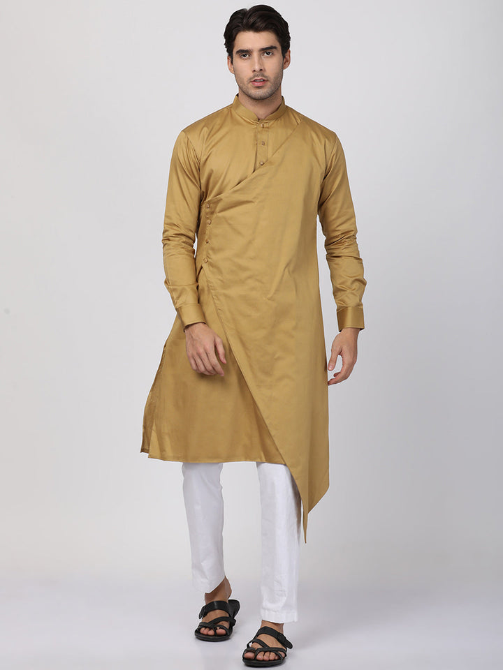 Sarvati Men's Beige Cotton Silk Blend Kurta