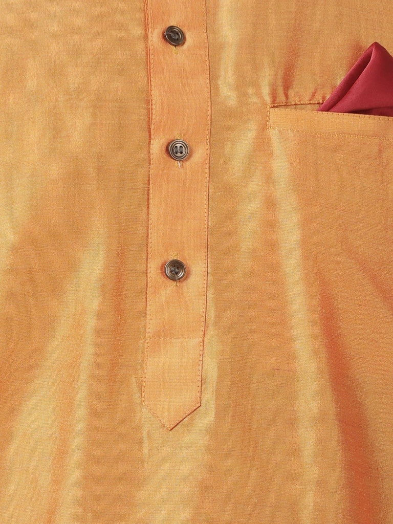 Sarvati Men's Orange Cotton Blend Kurta and Dhoti Pant Set