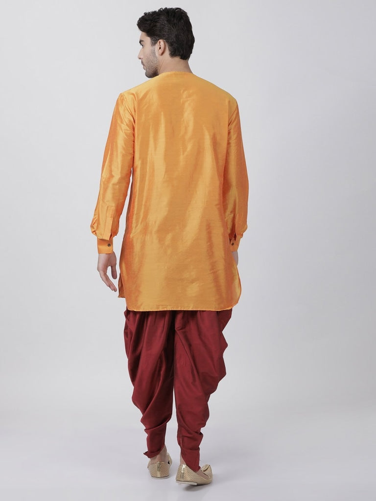 Sarvati Men's Orange Cotton Blend Kurta and Dhoti Pant Set