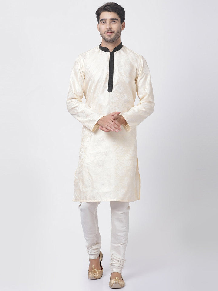 Sarvati Men's Gold Cotton Silk Blend Kurta and Pyjama Set