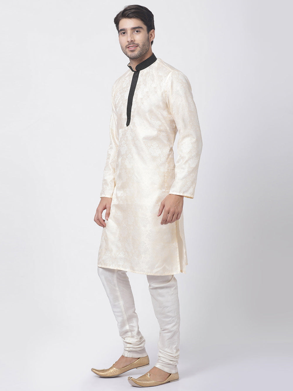 Sarvati Men's Gold Cotton Silk Blend Kurta and Pyjama Set