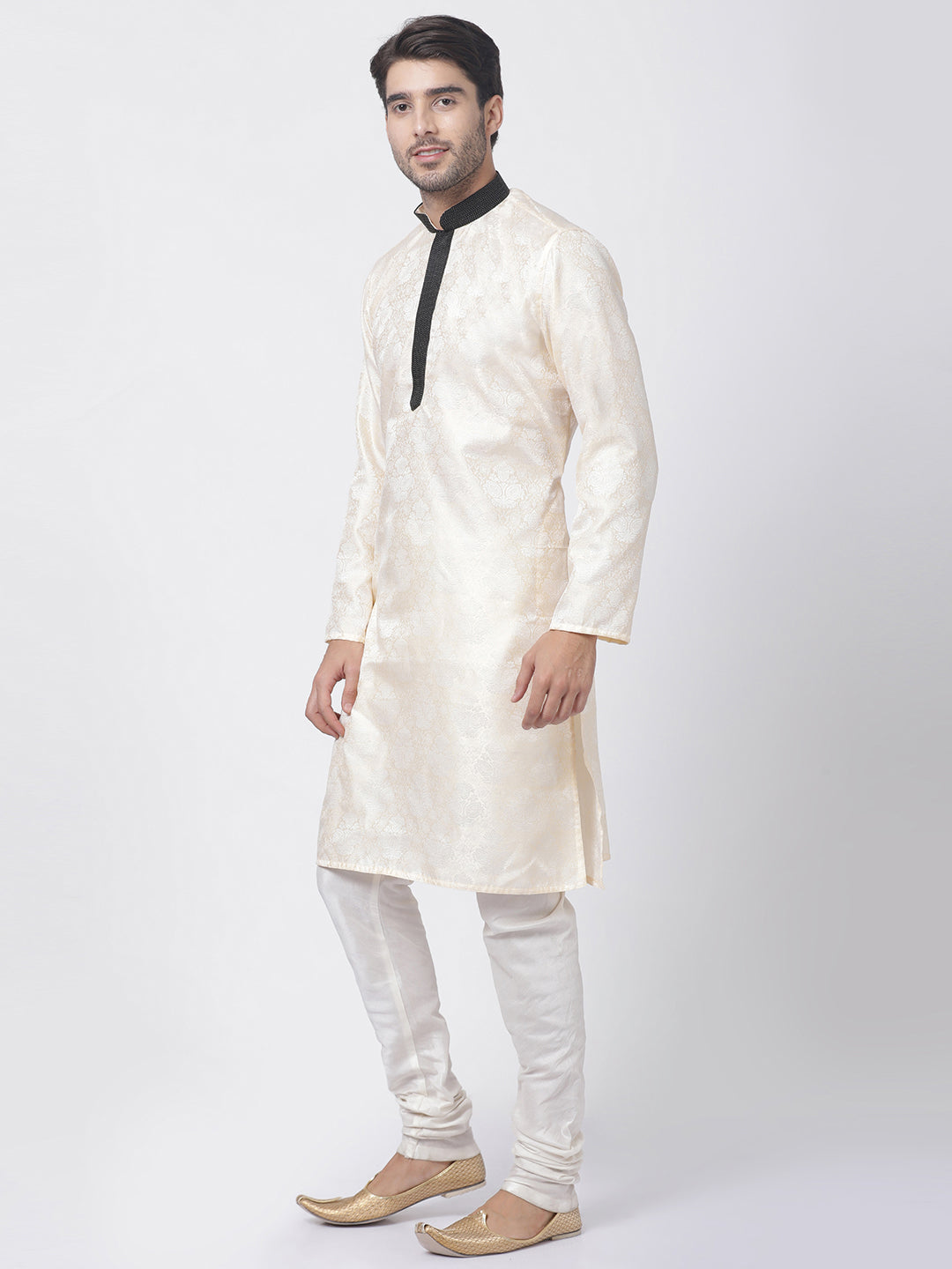 Sarvati Men's Gold Cotton Silk Blend Kurta and Pyjama Set