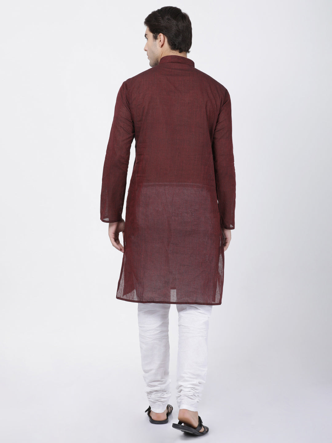 Sarvati Men's Maroon Cotton Handloom Kurta With Pyjama Set