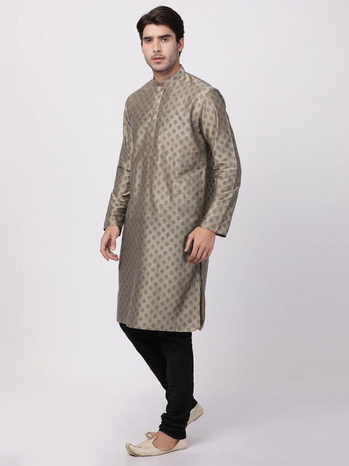 Sarvati Men's Beige Cotton Blend Kurta and Churidar Set