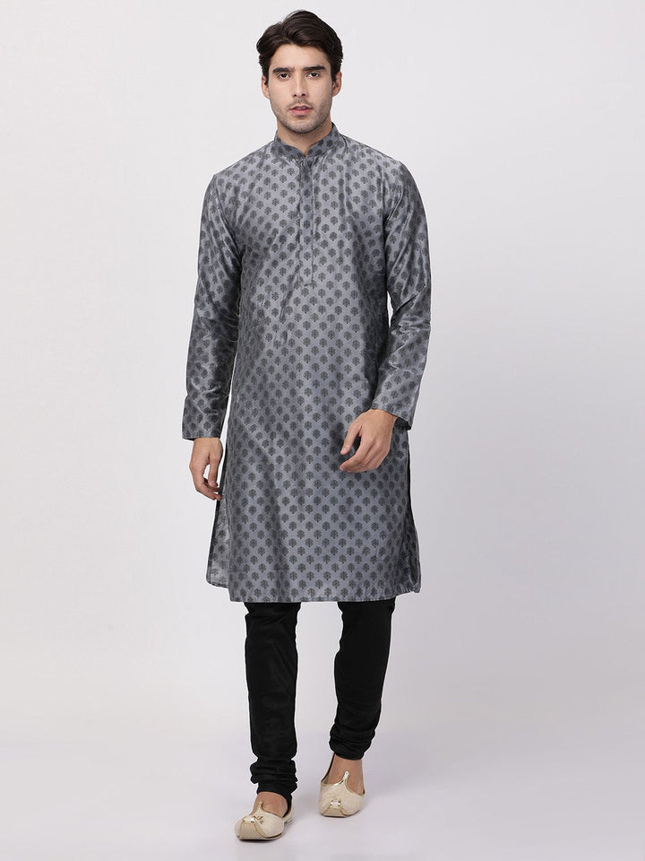 Sarvati Men's Grey Cotton Blend Kurta and Pyjama Set