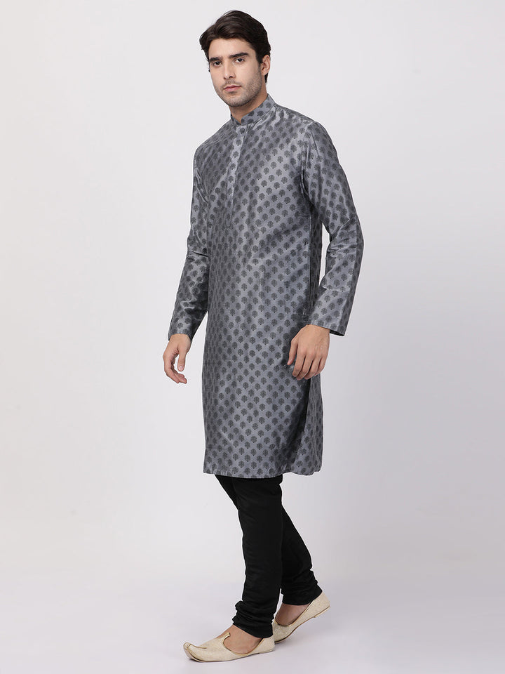 Sarvati Men's Grey Cotton Blend Kurta and Pyjama Set