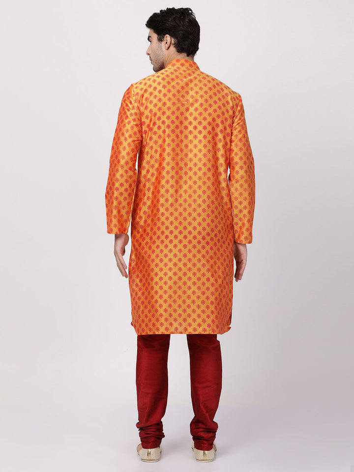 Sarvati Men's Orange Cotton Blend Kurta and Pyjama Set