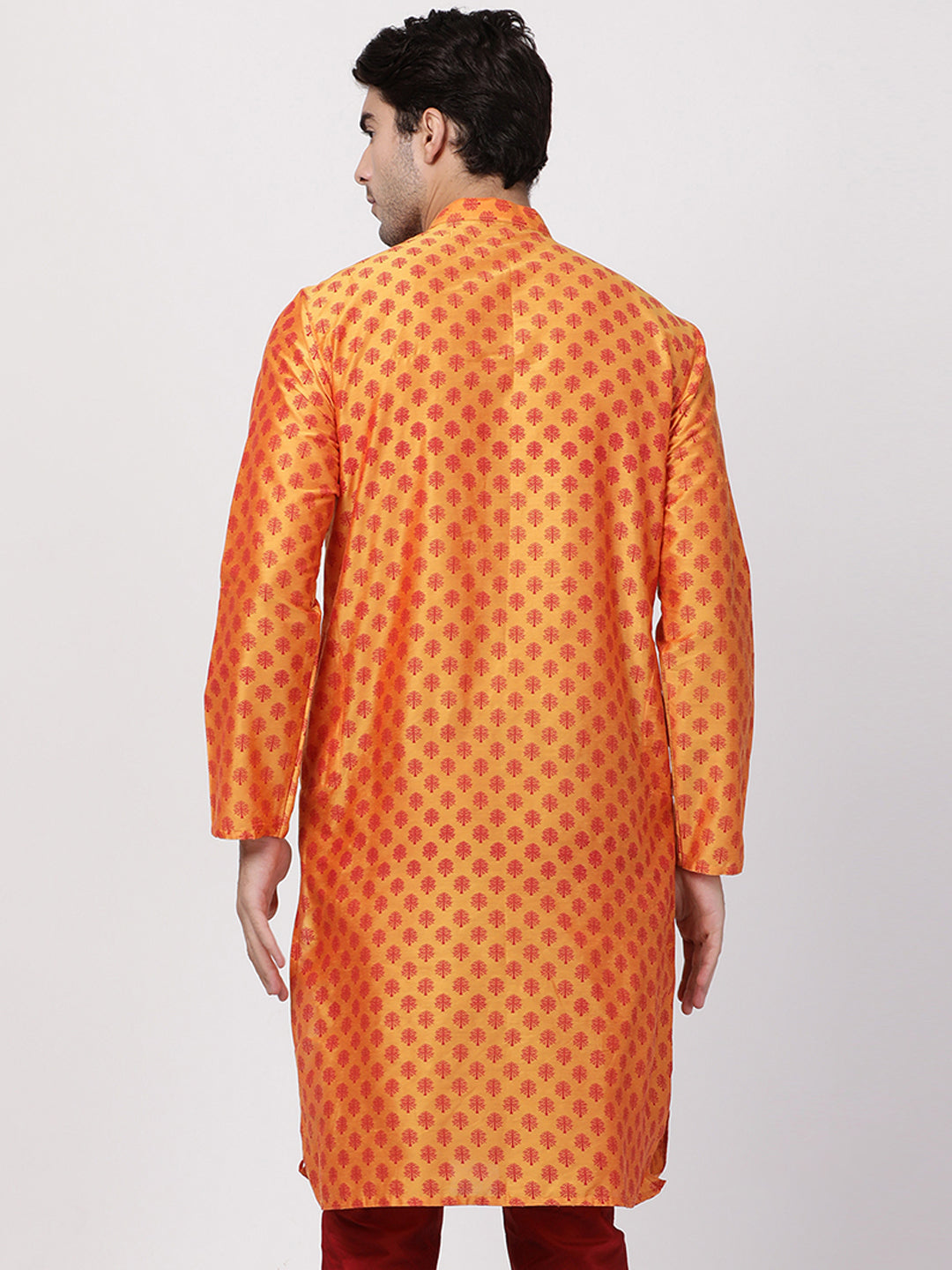 Men's Orange Cotton Silk Blend Kurta