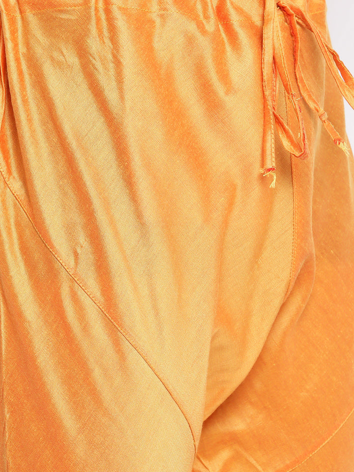 Sarvati Men's Orange Cotton Blend Kurta and Pyjama Set