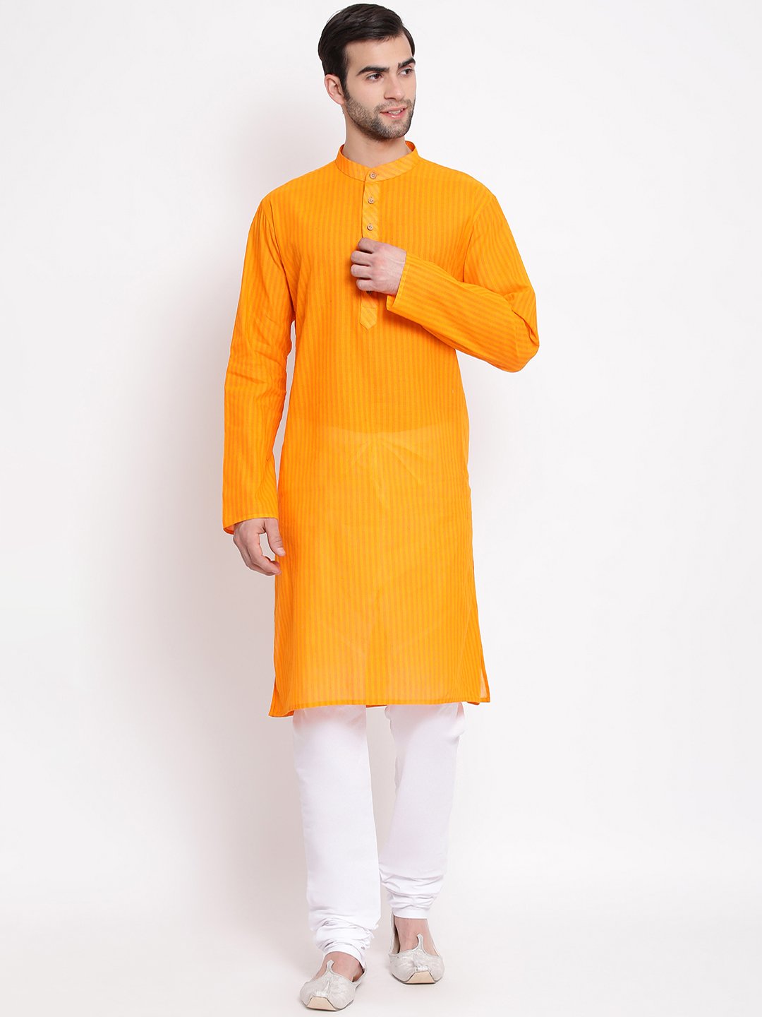 Sarvati Men's Orange Pure Cotton Kurta and Pyjama Set