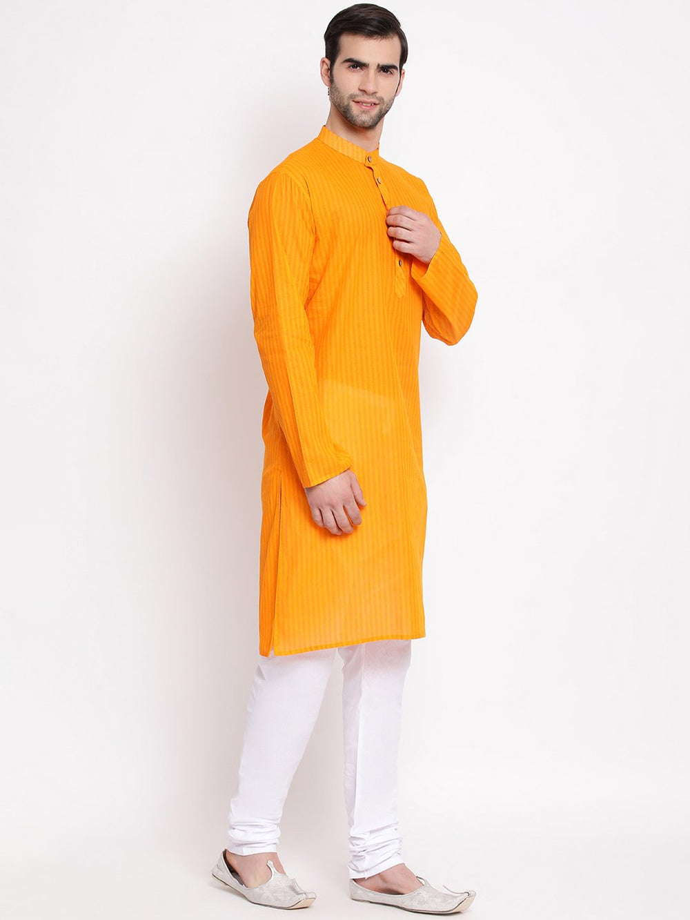 Sarvati Men's Orange Pure Cotton Kurta and Pyjama Set