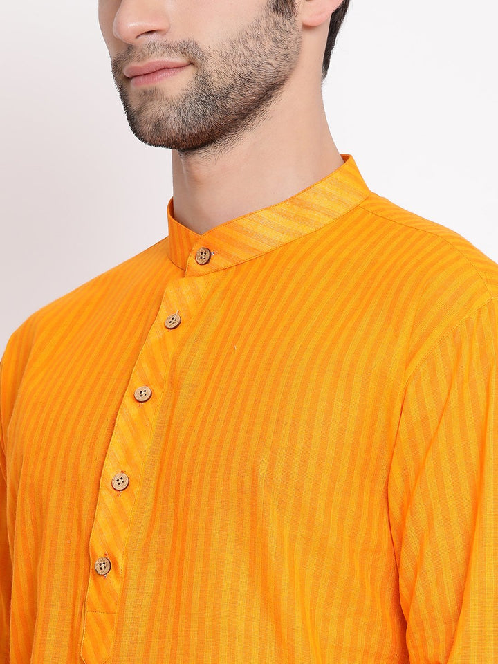 Sarvati Men's Orange Pure Cotton Kurta and Pyjama Set