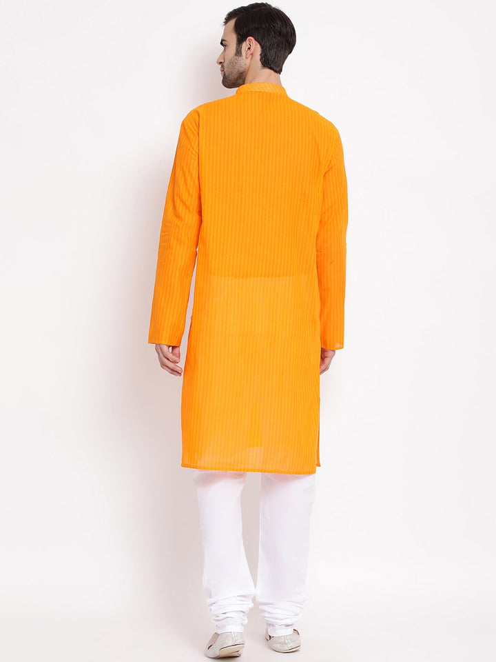 Sarvati Men's Orange Pure Cotton Kurta and Pyjama Set