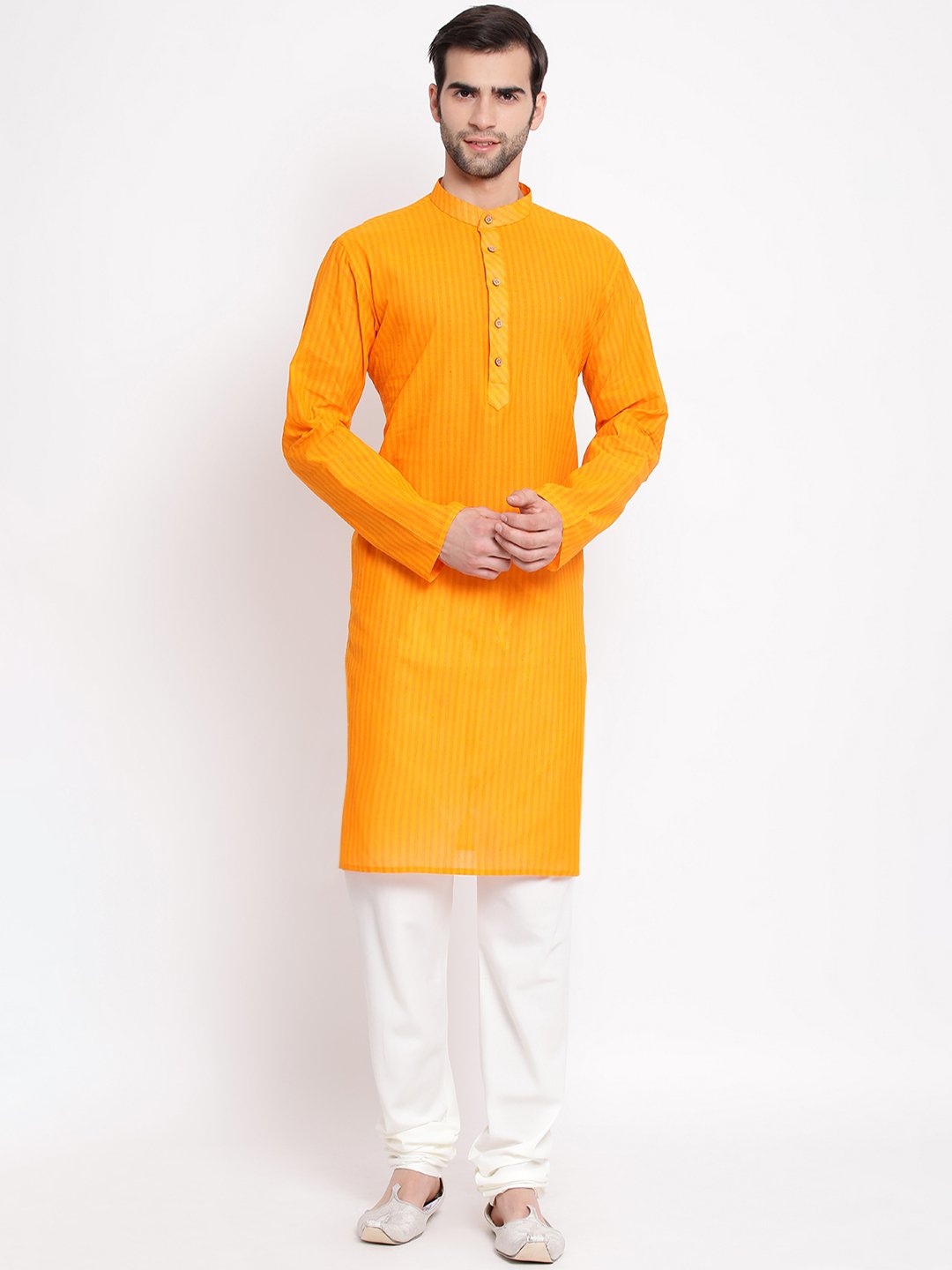 Sarvati Men's Orange Pure Cotton Kurta and Pyjama Set