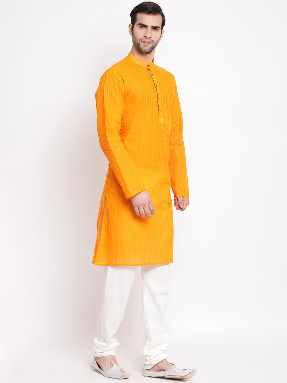 Sarvati Men's Orange Pure Cotton Kurta and Pyjama Set