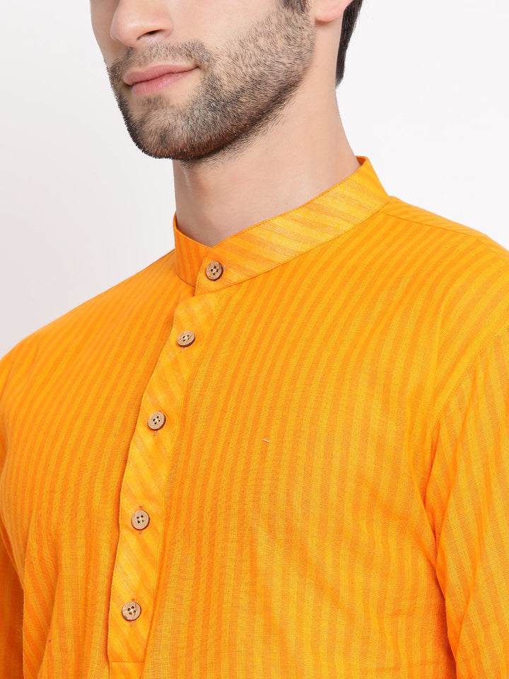 Sarvati Men's Orange Pure Cotton Kurta and Pyjama Set