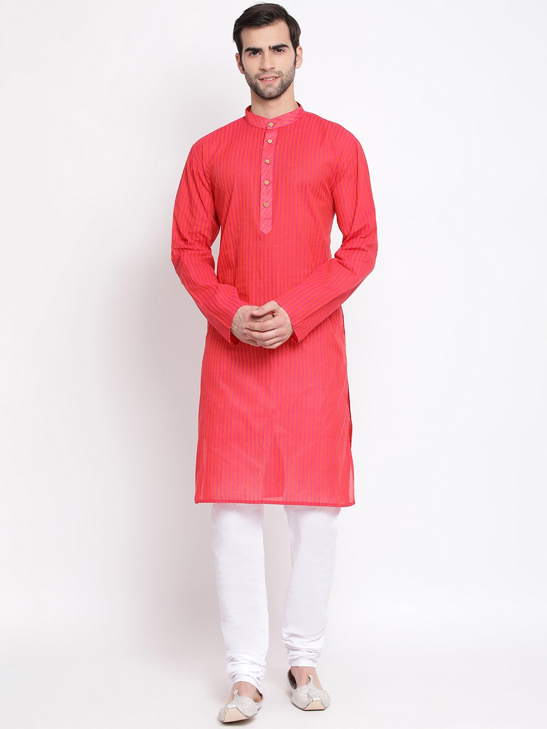 Sarvati Men's Pink Pure Cotton Kurta and Pyjama Set