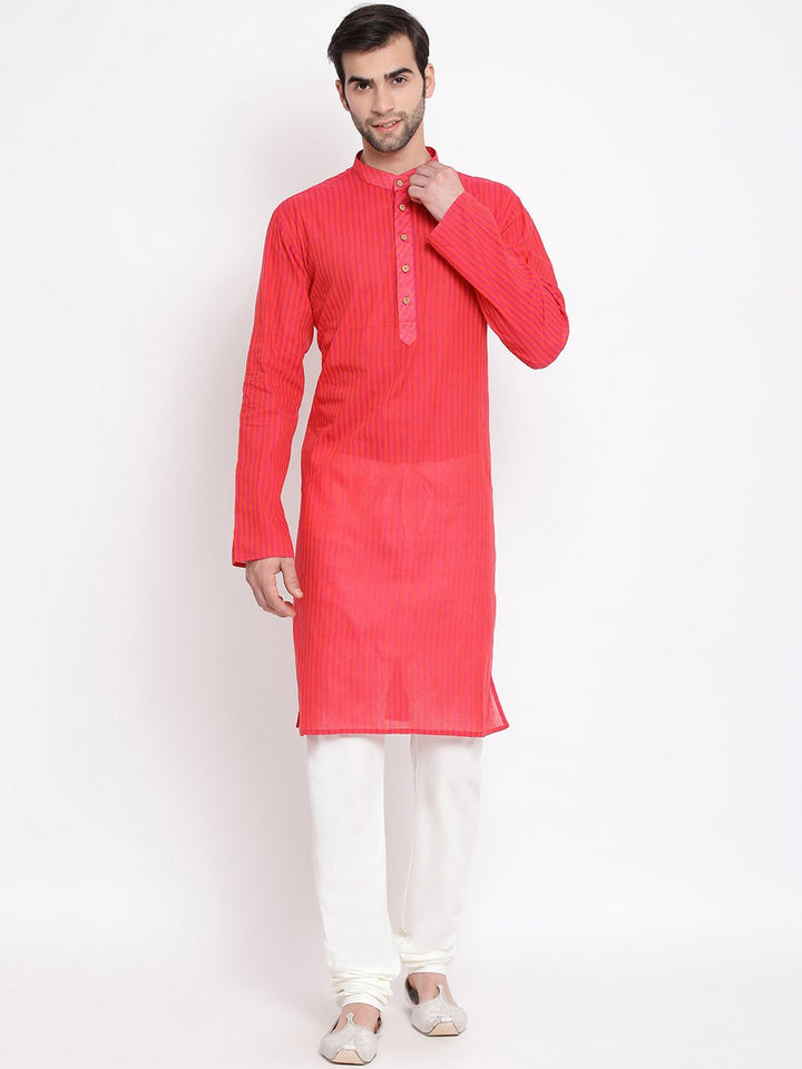 Sarvati Men's Pink Pure Cotton Kurta and Pyjama Set