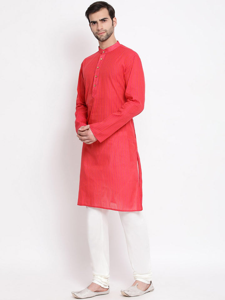 Sarvati Men's Pink Pure Cotton Kurta and Pyjama Set