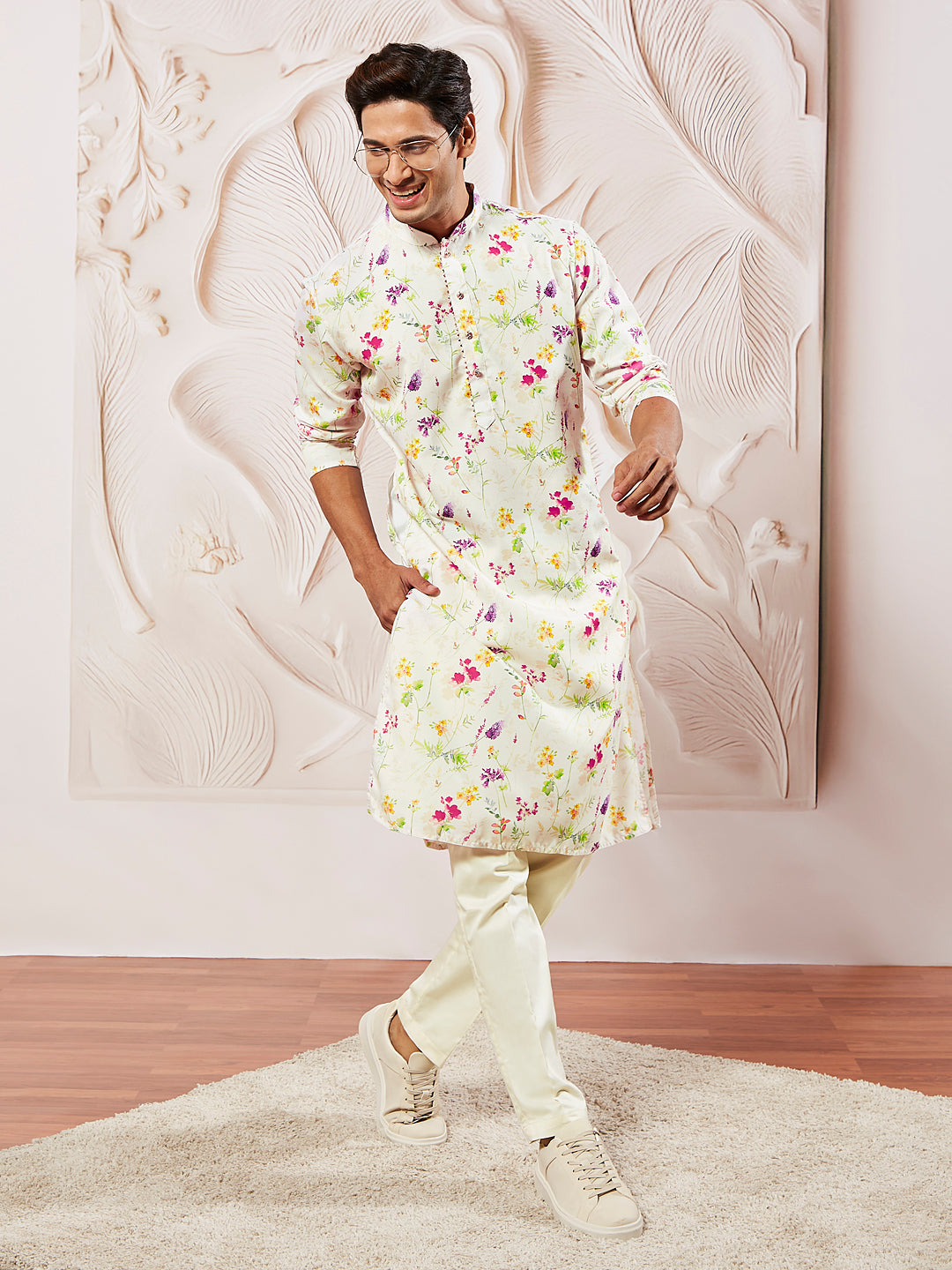 Men's Cream Cotton Blend Kurta