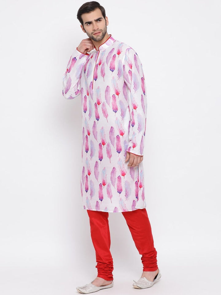 Sarvati Men's Pink Cotton Blend Kurta and Pyjama Set