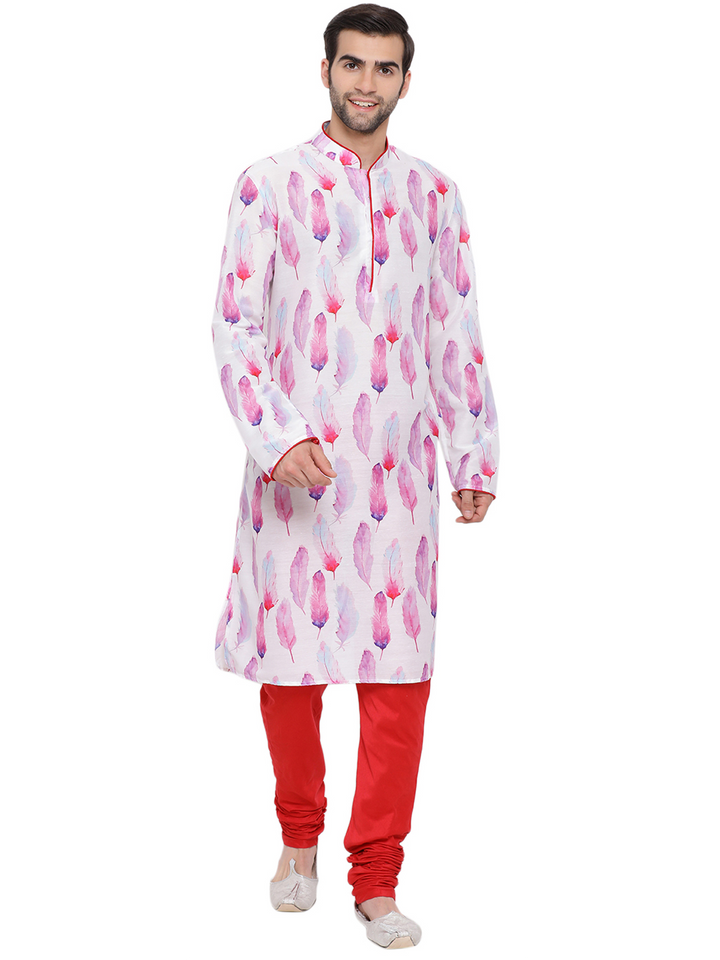 Sarvati Men's Pink Cotton Blend Kurta and Pyjama Set