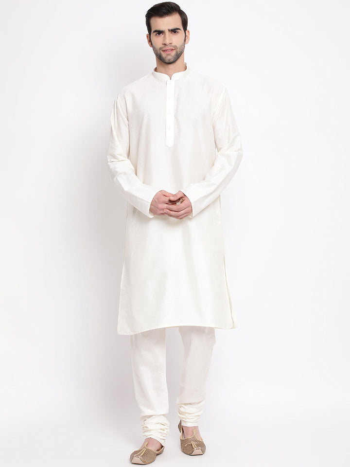 Sarvati Men's Cream Viscose Rayon Kurta Pyjama Set