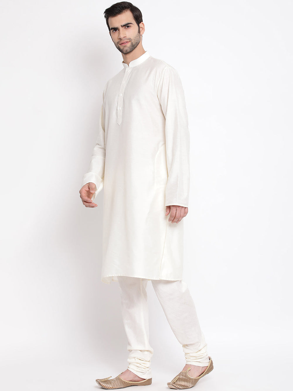 Sarvati Men's Cream Viscose Rayon Kurta Pyjama Set