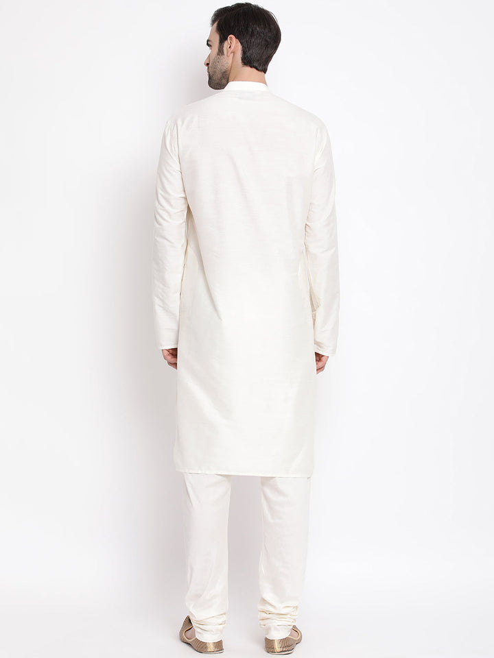 Sarvati Men's Cream Viscose Rayon Kurta Pyjama Set