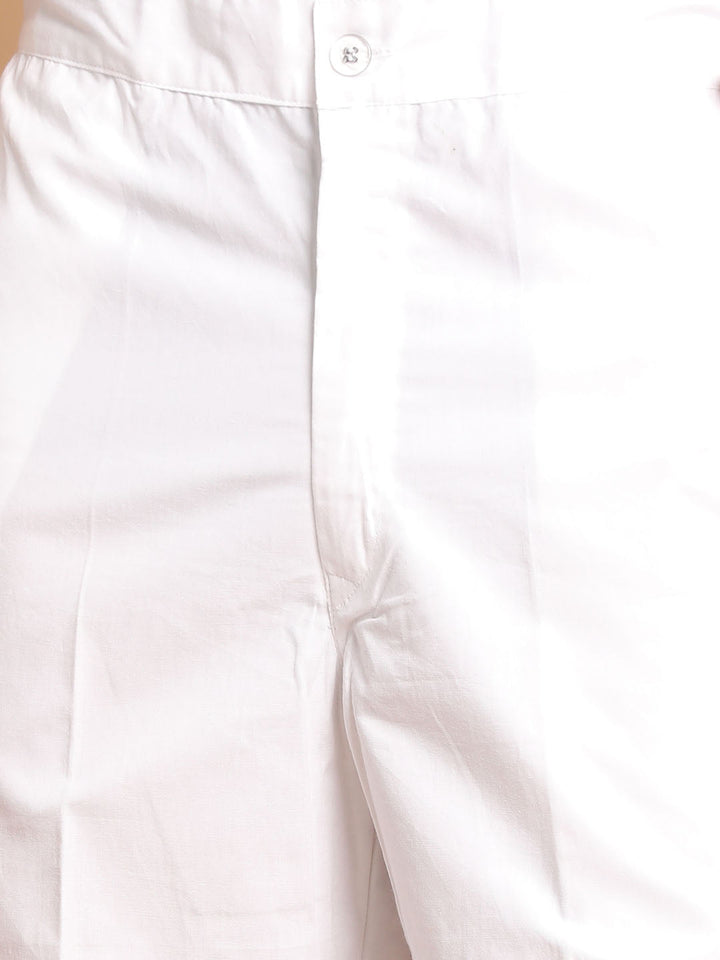 Men White Kurta With Pyjamas Set