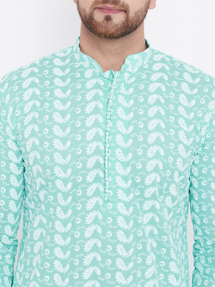 Men's Green Pure Cotton Chikankari Kurta