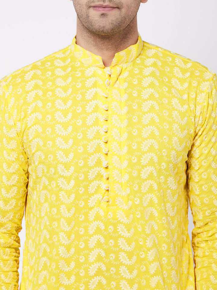 Men's Mustard Pure Cotton Chikankari Kurta