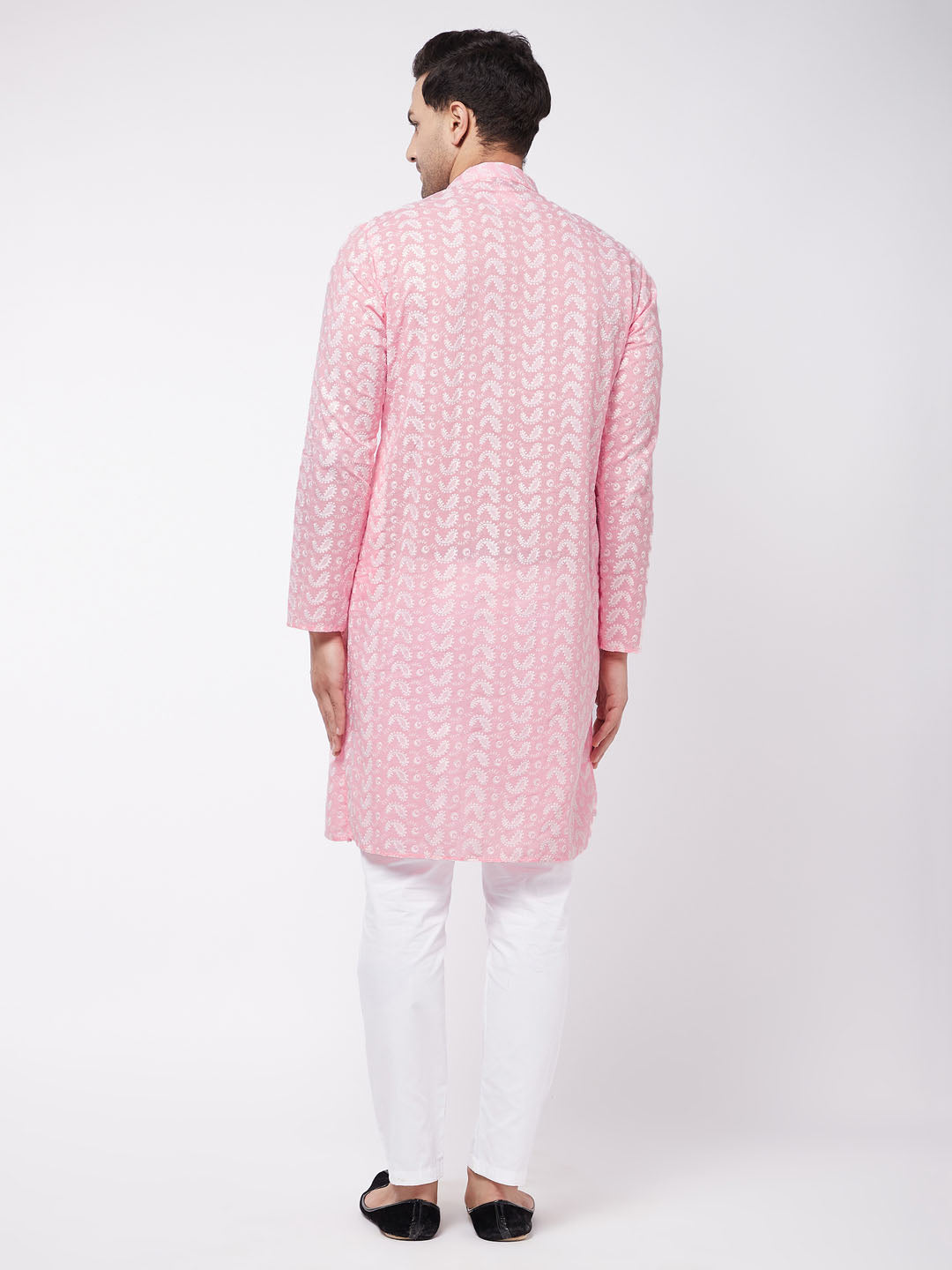 Sarvati Men's Pink Pure Cotton Chikankari Kurta With Pant Set