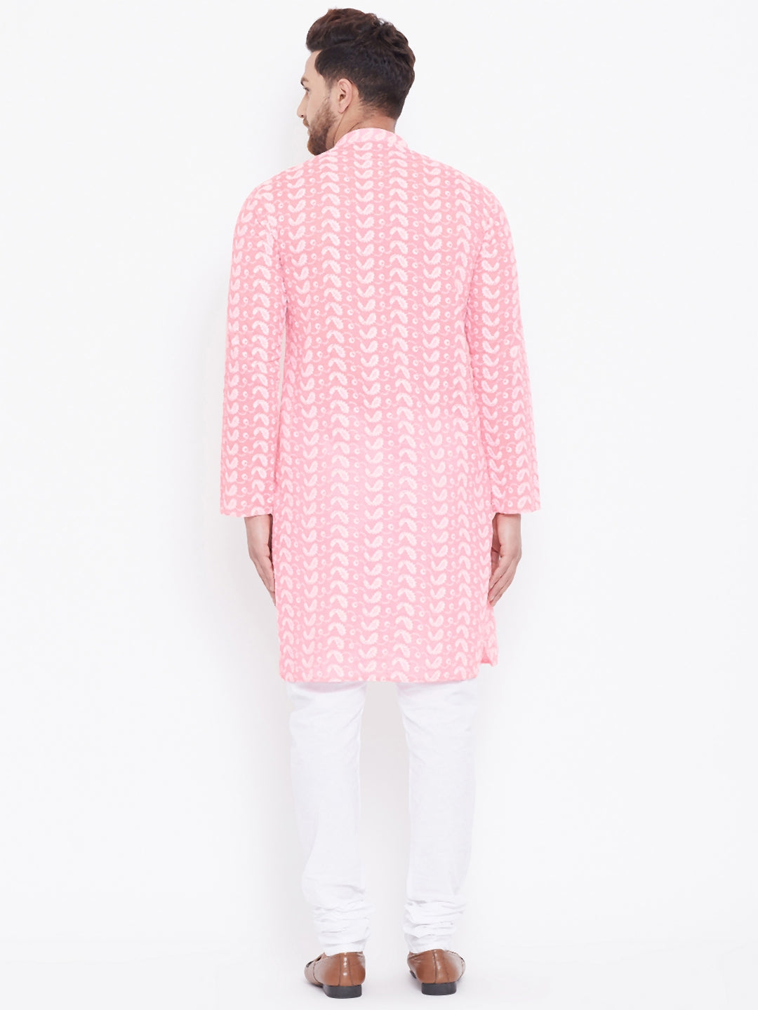 Men's Pink Pure Cotton Chikankari Kurta Pyjama Set