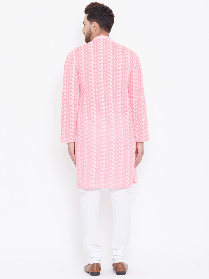 Men's Pink Pure Cotton Chikankari Kurta Pyjama Set