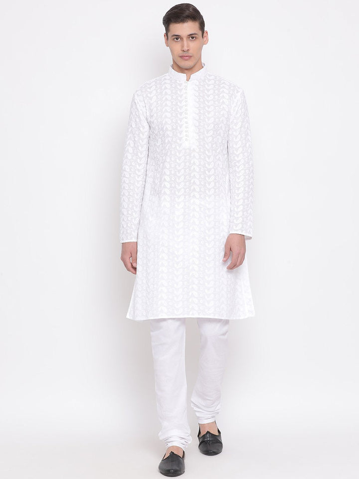 Sarvati Men's White Pure Cotton Kurta Pyjama Set