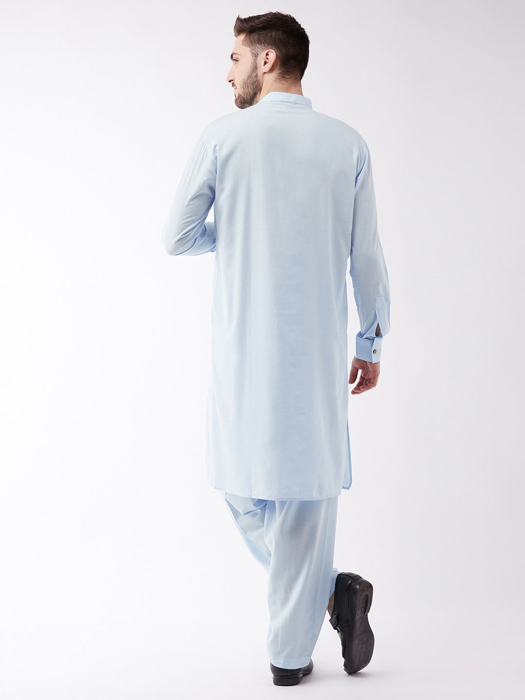 Sarvati Men's Blue Cotton Blend Kurta and Pyjama Set