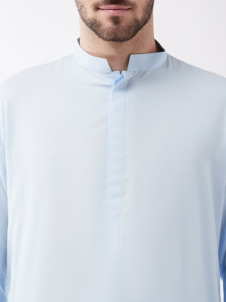 Sarvati Men's Blue Cotton Blend Kurta and Pyjama Set