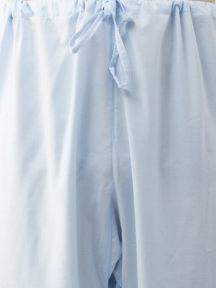 Sarvati Men's Blue Cotton Blend Kurta and Pyjama Set
