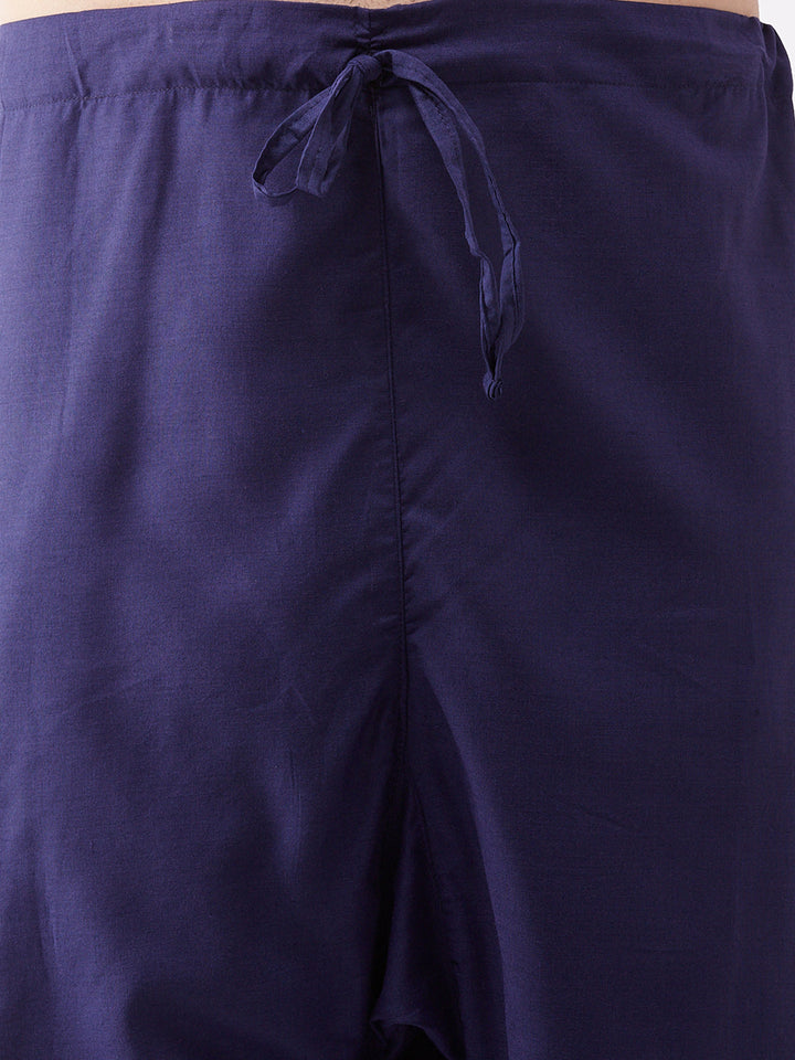Sarvati Men's Blue Cotton Blend Kurta and Pyjama Set