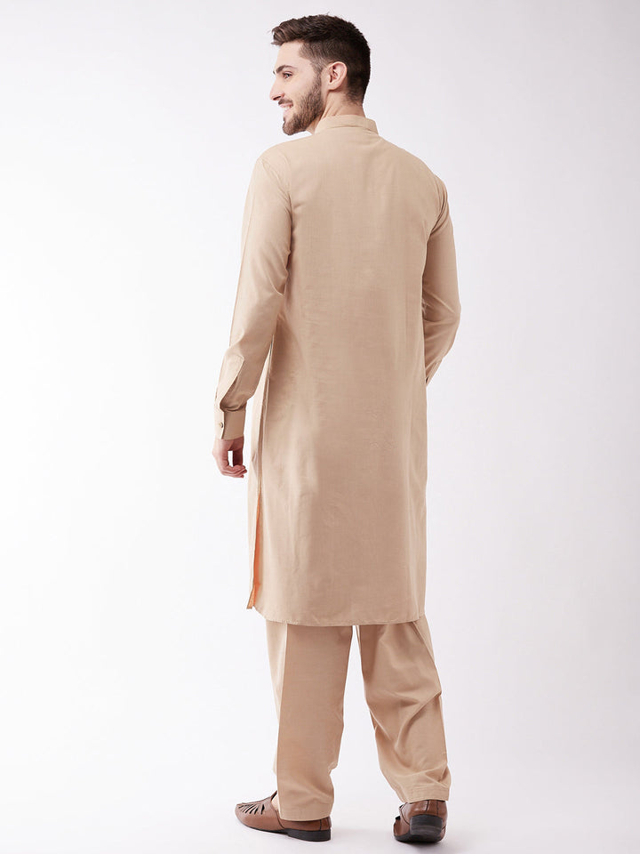 Men's Chiku Cotton Blend Kurta and Pyjama Set
