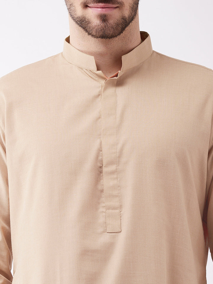 Men's Chiku Cotton Blend Kurta and Pyjama Set